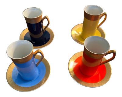 Mid 20th Century Gold-Rim Porcelain Demitasse Set- 8 Pieces