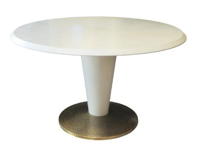 1960s Italian Mid-Century Faux Parchment Table With Beveled Edge and Hammered Brass Base