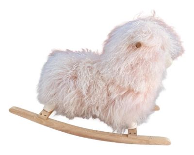 Restoration Hardware Baby Pink Mongolian Fur Sheep Rocking Horse