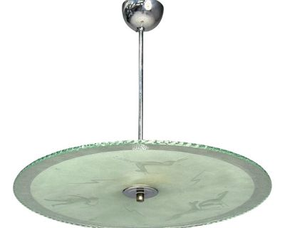 Swedish Modern, Raw Glass, Metal, Pendant Light, Sweden, 1940s, Unwired