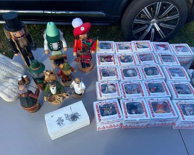 750 Sweetbriar Dr, Warminster, PA. Ornaments (Glitterly; White/Silver; Woodland; Handmade; Irish; Steinbach; Vintage); Wreathes; Bows; Lights; Candleholders; Handmade Outdoor Metalwork; German Smokers; Santas; Partyware