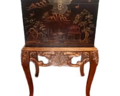 Vintage Asian Chinoiserie File Cabinet With a Stand