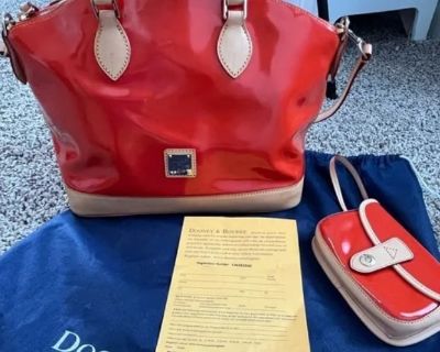 Dooney and Bourke Orange Patent Leather Satchel and small matching purse