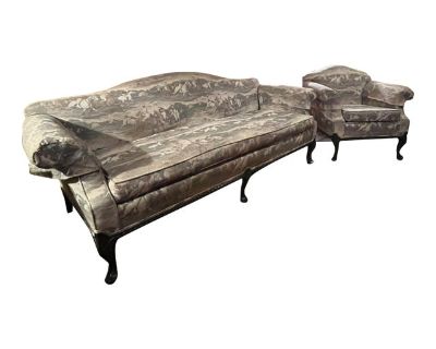 18th Century Queen Anne Sofa and Side Chair With Mahogany Legs and Rope Trim