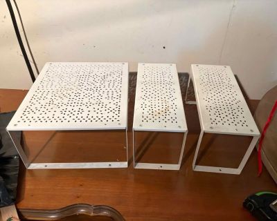 3 white metal risers/shelves