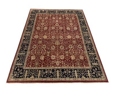 1990s Handmade Sultanabad Persian Rust Red & Navy Floral Medallion Wool Rug 9x12