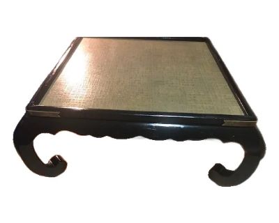 1940s Brass and Black Lacquer Asian Opium Legs Coffee Table