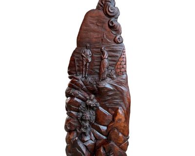 Antique French Carved Wood Wall Sculpture the Angelus by Jean Francois Millet