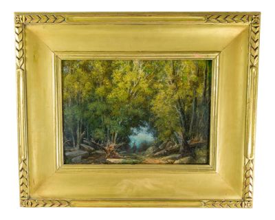 19th Century Hudson River School Style Landscape Painting of a Loan Rider in the Woods