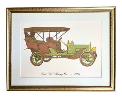 Vintage Lithograph Print of an 1906 Ford K Touring Car Antique Automobile