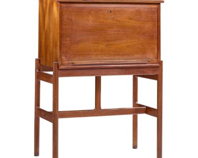 Arne Wahl Iversen for Vinde M belfabrik Model 67 Mid Century Teak Lectern Desk This desk measures: 32 wide x 20.25 deep x 47.25 high Good Vintage Condition - Desk has Stain Wear Throughout. Wear around Keyhole. Desk is Structurally Solid. Good Condition Overall. ABOUT PHOTOS: We take our photos in a controlled lighting studio to show as much detail as possible. We do not Photoshop out blemishes...