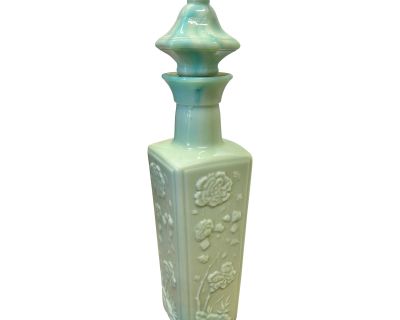 Vintage Floral Green Jadeite Decanter