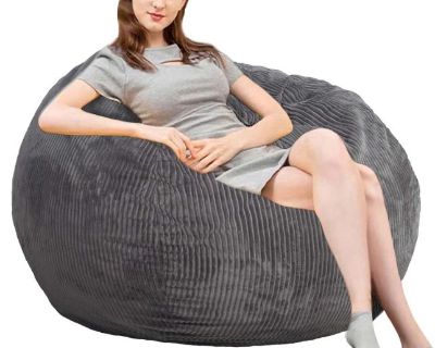 Bean Bag Cushion with Faux Rabbit Fur Cover, 4 ft Giant Memory Foam Adults/teens, Black