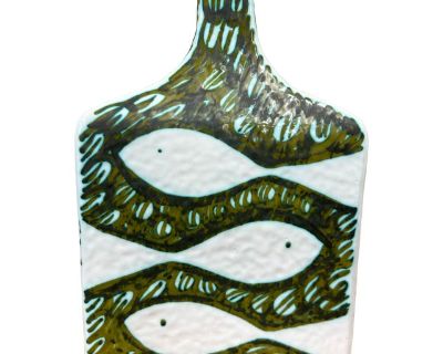 Alessio Tasca Large Green & White Fish Dove Vase for Raymor Italy Circa 1960 s, signed underneath and retains original Raymor label. In good but not perfect condition, there are some chips at corners of base as shown. Please review photos. Dimensions: 13.75 H x 9.5 W x 4.25 D.. Dimensions 9.5 W 4.25 D 13.75 H Styles Mid-Century Modern Brand Raymor Designer Alessio Tasca Period 1960s Country of ...