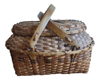 Large Antique Split Oak Basket With Lid