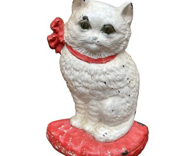 1900 - 1909 Antique White Cast Iron Cat Kitten Doorstop