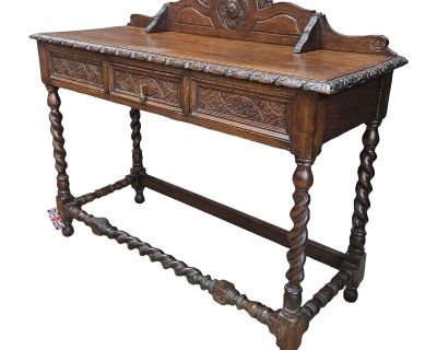 Mid 19th Century Oak Carved Barley Twist Leg Console Table