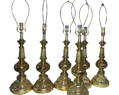 Set of 6 Vintage Mid-Century 1960s Keeder Brass Table Lamps