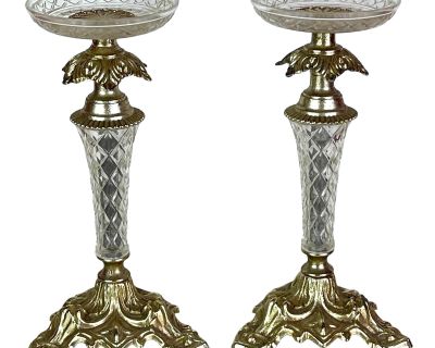 Baroque Victorian Faux Gold Crystal Lucite Candle Holders - Pair of 2