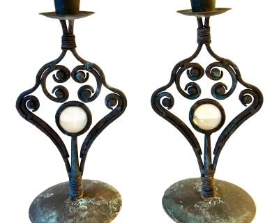 24'' Tall Vintage Brass Church Candle Stick Holders With Cross - a Pair
