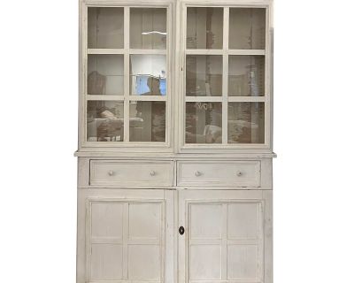 Vintage Two Piece China Hutch Painted in Antique White