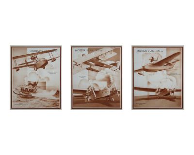 French 1930's Airplanes Sepia Tone Lithographs - Set of 3