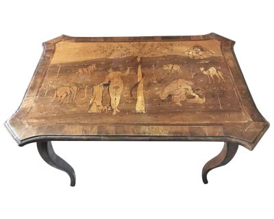 18th Century Adam and Eve Inlayed Walnut Table, German