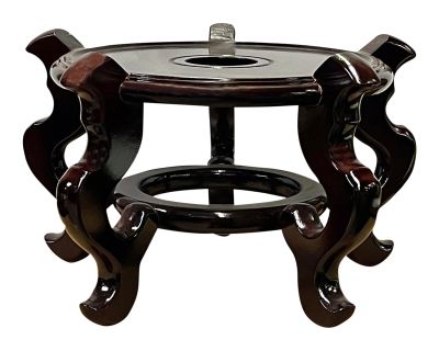 10" Chinese Dark Brown Wood Round Table Top Vase Stand Display Easel