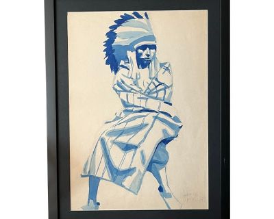 Original Vintage Watercolor Portrait of a Native American Indian Chief by Anne Neumark 1929