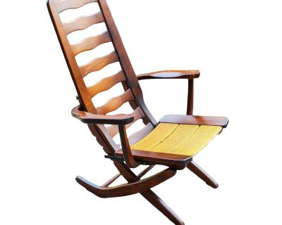 Mid-20th Century French Modernist Adjustable Rosewood Lounge Chair with Rush Seat