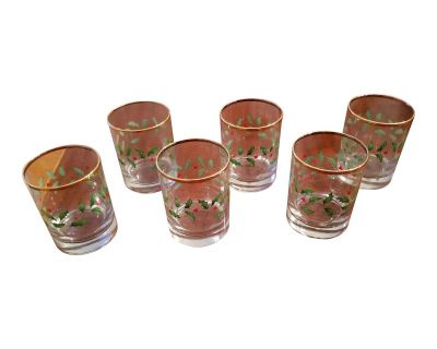 2000s Lenox Holiday Gold Rimmed Double Old Fashioned Glasses - Set of 6