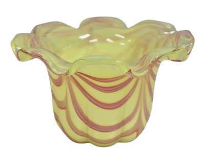 Vintage Murano Style Italian Hand Blown Glass Yellow Swirl Handkerchief Vase Bowl