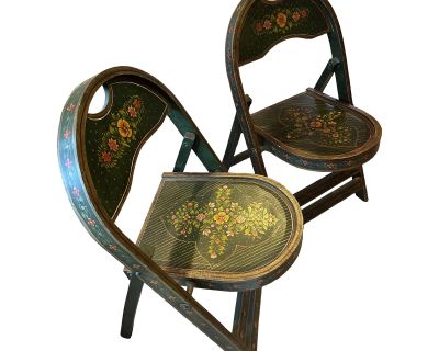 Late 20th Century Hand Painted & Decorated Wood Folding Chairs - Set of 2