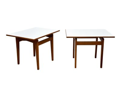 1960s Jens Risom Side Tables - Midcentury Danish Modern - Pair Walnut Formica Floating Top End Table