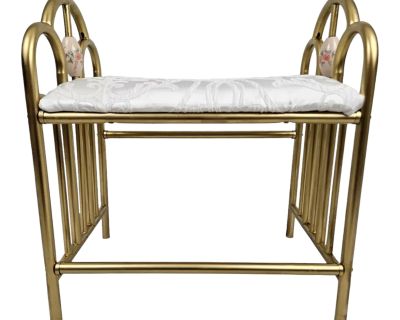 Vintage Gold Metal Rosalco Upholstered Vanity Bench Stool