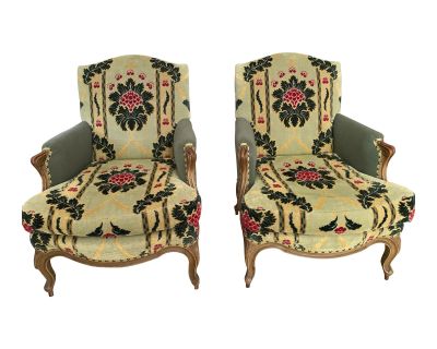 Pair of Early 20th Century Vintage Bergere Arm Chairs