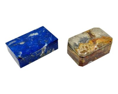1970s Pair of Stunning Small Agate and Lapis Boxes