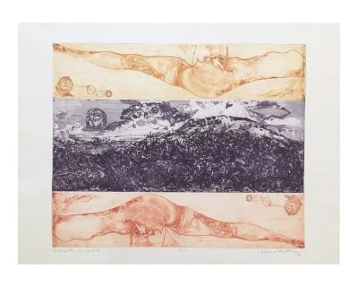 Vintage Mid Century Surreal Abstract Etching by Lajos Kondor