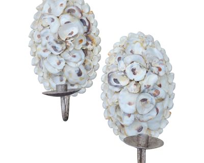 Coastal Oyster Sea Shell Candle Wall Sconces - a Pair