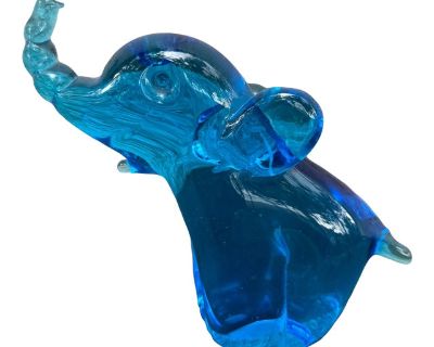 1960s Fm Konstglas Ronneby Sweden Blue Uranium Vaseline Glass Elephant Figurine Paperweight