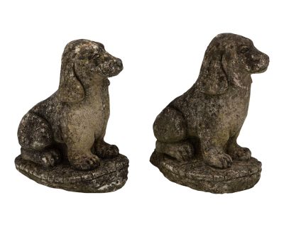 Vintage Pair of Concrete Stone Spaniel Dog Garden Ornaments