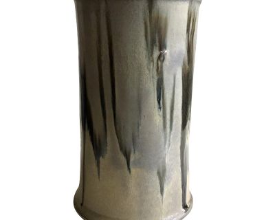 1990s Vintage Modernist Gray & Beige Studio Pottery Vase, Signed NLP Narrow Land Pottery