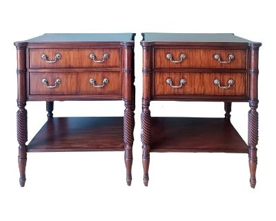 Set of Two Drawer Mahogany Nightstands by Ethan Allen