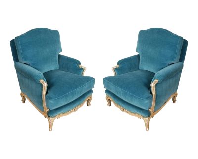 Pair of Vintage Jansen Newly Upholstered Velvet Chairs