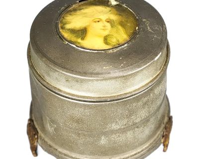 1920's French Metal Powder Puff Music Trinket Box