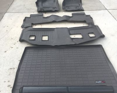 fits 2016-2020 chevy suburban and 2016-2020 GMC Sierra and Denali. 1st, 2nd, 3rd row, and trunk liner. Model no. 45607-1-8-9 & 41678. Dark brown

 in color good condition. winters here. new $429.80 buy for $200