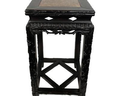 19th Century Hand Carved Chinese Side Table With Marble Top