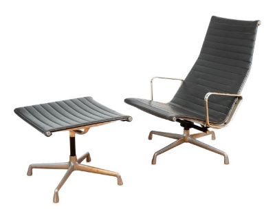 1970s Vintage Herman Miller Aluminum Group High Back Lounge Chair and Ottoman
