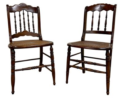 Antique Early American Empire Style Cane Seat Dining Occasional Chairs - Pair