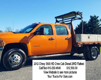 2012 Chevy 3500 HD Crew Cab Diesel 2WD Flatbed Truck